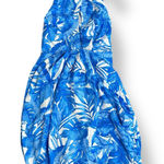 DO+BE NWT Tropical Halter Mini Dress Blue White Leaf Print Back Tie Medium Photo 0