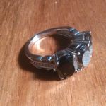 Brazilian Smokey Quartz Three Stone Stainless Steel Ring (Size 7) Photo 6