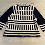 St John Sport Wool Blend Nautical Navy White Striped Sweater Grommet Medium EUC Blue Photo 1