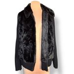 Vintage 90s Tiara Black Faux Fur Wool Knit Zip Jacket Collared Sweater Coat Size XL Photo 3