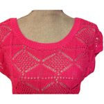 NEW Boy Meets Girl Pink Metallic Short Sleeve Buttoned Back Crochet Sweater M Size M Photo 1