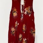 Free People  Lovely Day Red Floral Tie Front Tunic Mini Dress S Boho Flowy Boxy Photo 0