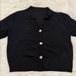 SheIn  Black Short Sleeve Cardigan with Button Detail Photo 1