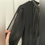 ZARA Black Rhinestone Beaded Fringe Front Split Sleeve Mini Dress Women’s Size S Photo 4