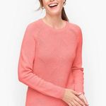 Talbots  Pointelle Raglan Crew Neck Knit Sweater Salmon Rose Pink Coral XS Photo 0