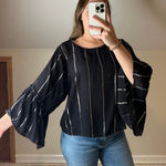 Libby Edelman : Black and Metallic Stripe Flare Sleeve Blouse Photo 0