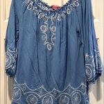Sunny Leigh Size M Tunic Blue with White embroidery Photo 0