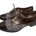 Anne Klein  Louisa Brown Patent Leather Plaid Oxford Shoes Women’s Size 7 Photo 0