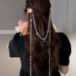Fashion Peal Rhinestone Flower Long Tassel Hairpin Creative Wedding Hair Clip Photo 2