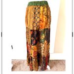 Boho Hippie Colorful Floral Patchwork Kantha Sari flowy Pants gold green red Size L Photo 1