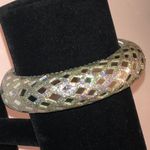 Silver Tone Holographic Glitter Mirrored Retro Boho Bangle Bracelet Photo 1