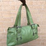 Y2K 2000s Green Mcbling Goth Trendy Baddie Real Leather shoulder hand bag purse silver buckle studs Vintage #preppy #office siren #forest #fairy Photo 1