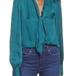 Paige  Long Sleeve Cleobelle Tie Neck Button Up Shirt Green Women's Size Small Photo 0