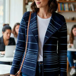 Cache  Navy and White Striped Blazer Photo 0