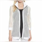 Ming Wang  Full Zip Mesh Jacket Women's  M White w/Black Trim
3/4 Sleeves Classic Photo 2