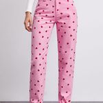 High Waist Heart Print Straight Jeans Pink Photo 0