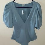 Free People NWT Va Va Voop Puff Sleeve Bodysuit Sky Blue Sz Medium Photo 2