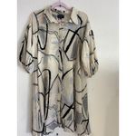 Gracia Abstract Print Button Front Blouse Shirt Dress Beige Black Puff Sleeve L Photo 9