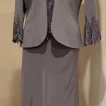 Montage By Mon Cheri Elegant Pewter Frost Gown W/Jacket Set Color Sz. 12 Purple Photo 0