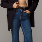 Pilcro  Anthropologie the Annie high rise straight‎ leg jeans raw hem denim blue Photo 0