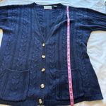 Allison Brittney Vintage Blue Cable Knit Button Sweater Cardigan Pocket Winter Photo 4