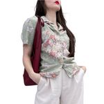 Ralph Lauren Lauren Linen Green Floral Toile Print Short Sleeve Button Shirt S Photo 6