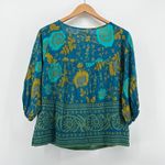 Natural Life Maribel Boho Floral Print Tassel Tie Neck Blouse Top XS Teal Sage Photo 5