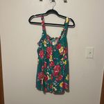 Torrid  Fit and Flare Green Floral Rayon‎ Slub Lace Up Back Tank Size 1X Photo 2