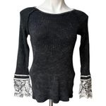 Able Black Long Sleeve Thermal Top White Lace Cuff Photo 0