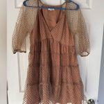 Brown Polka Dot Dress Tan Size M Photo 1