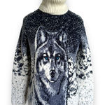 Pulltonic Womens Sweater Sz S Wolf Blue Eyes Cream Trim NEW Cashmere Photo 0