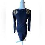 Michael Kors  Navy Blue Gold Studded‎ Shoulder Long Sleeve Dress Photo 2