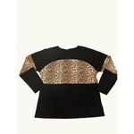 Color Block Pullover Blouse Leopard Print Tunic Raglan Long Sleeve Casual Loose Black Size undefined Photo 6