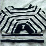 Apiece Apart  Black White Striped Open Crochet Knit Slouchy Pullover Sweater Larg Photo 7