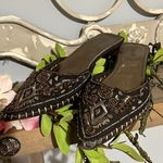 Qupid Pointed Toe Beaded Slip On Brown Shoes Kitten Heel Aztec Western Womens 7 Photo 0