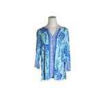 Lilly Pulitzer Pineapple Print Tunic Top S Bell Sleeve Blue‎ White Boho Resort Vacation Rayon Photo 1