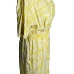 Vintage 80s Button Up Shirt Dress M Yellow Floral Short Sleeve Elastic Pockets Size M Photo 4