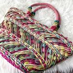 Sun n' Sand Retro Rainbow Straw Beach Tote Bag Pink Photo 1