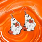 White Ghost Pumpkin‎ Pattern Dangle Earrings Retro Cute Style Wooden Jewelry Photo 1
