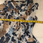 Allison Taylor Blue white brown floral ruffle shirred top fitted shirt Photo 4
