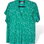CAbi  Green Ditsy Floral Short Sleeve Blouse Womens S V Neck Shirt Top Casual Photo 0