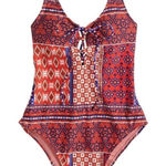 Indigo Rein New Boho Patchwork Paisley One Piece Swimsuit Swim Strappy Print L Photo 0