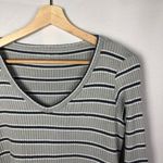 American Eagle  AEO Gray Striped Ribbed Thermal Plush Long Sleeve T-Shirt S Photo 2