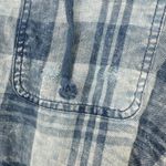 American Eagle Outfitters Womens Plaid Cropped Hoodie Shirt XXS Blue Distressed Photo 6