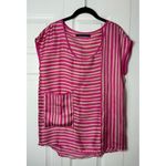 ZARA  Pink Cream Stripe Silky Satin Boxy Blouse Loose Fit Short Sleeve Top Small Photo 4