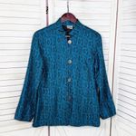 Chico's Embroidered Silk Mandarin Style Jacket Teal Blue Black Medium 8 Photo 7