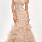 Jovani  Strapless Trumpet Embroidered Corset‎ Prom Dress Gown Light Cafe Size 16 Photo 0