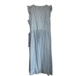 Loft  Wrap Midi Dress L Blue Eyelet 100% Cotton Ruffle Sleeves Summer Sundress Photo 2
