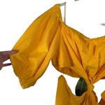 Farm Rio  Yellow Midi Knot Dress Puff Sleeve Preppy Vacation Cut Out Womens Large Photo 2
