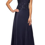 Alex Evenings Lace and Satin Gown In Midnight. Size 6 Photo 0